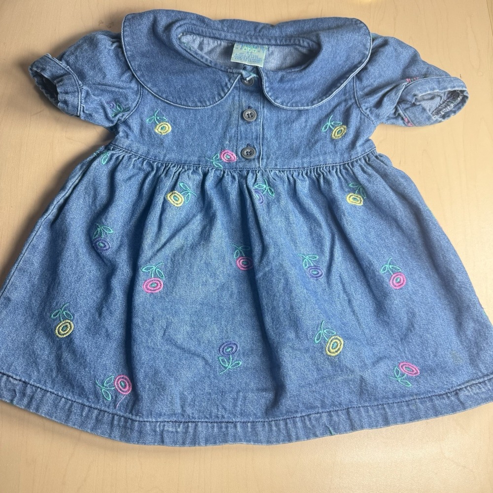 Sprockets Vintage Denim Dress Girls 2T Blue Embroidered Floral Button Front